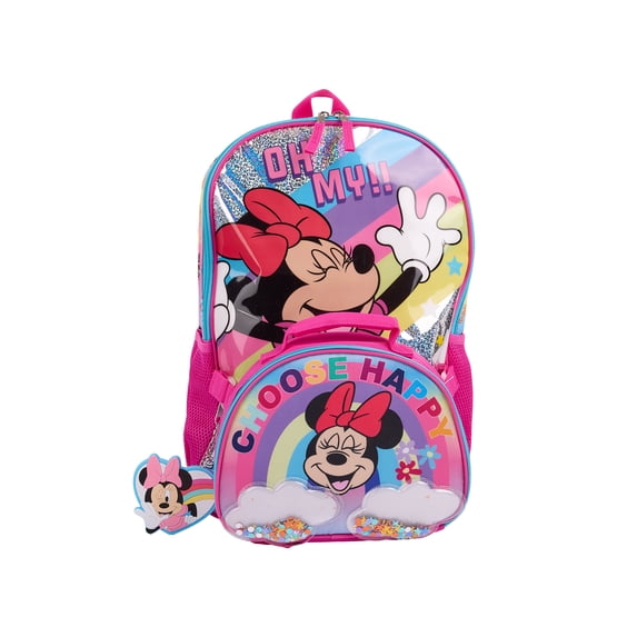 Disney Minnie Mouse Girls "Choose Happy" Rainbow 17" 2-Piece Backpack & Lunch Set, Pink