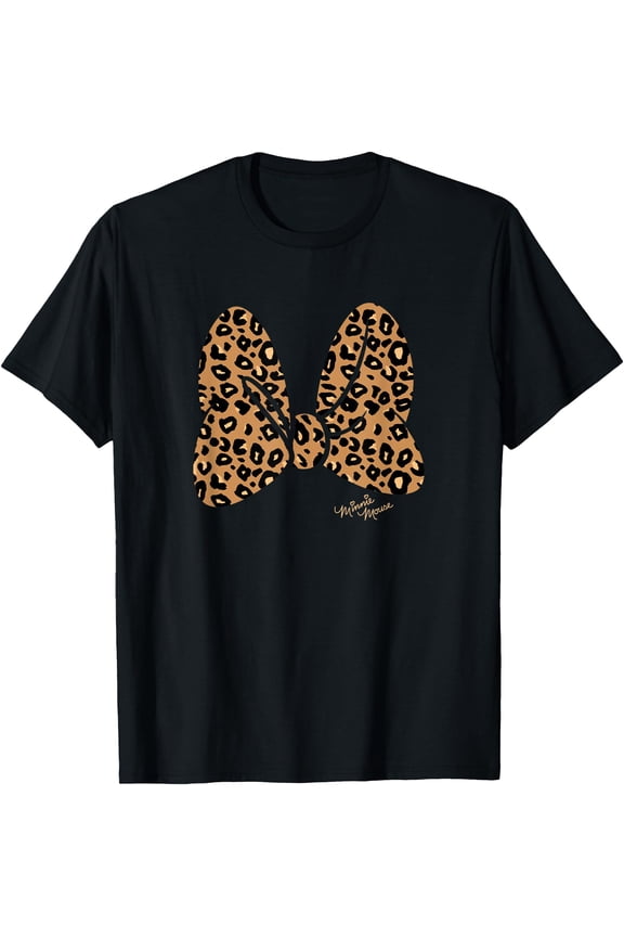 Minnie Mouse Classic Leopard Print Bow DTG Print Unisex T-Shirt,Black Color,Size 4XL