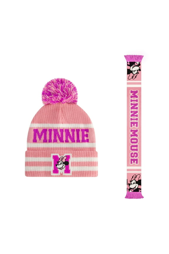 Minnie Mouse Collegiate Pom Cuff Beanie and Scarf Set