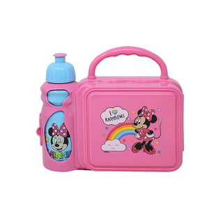 Minnie Mouse child's bag lunch box set on red background Stock