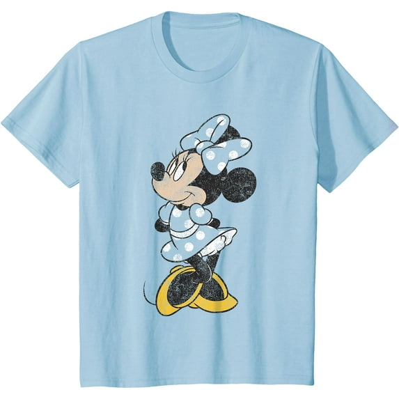Minnie Mouse Cute Distressed DTG Print Unisex T-Shirt,Light Blue Color,Size 2T