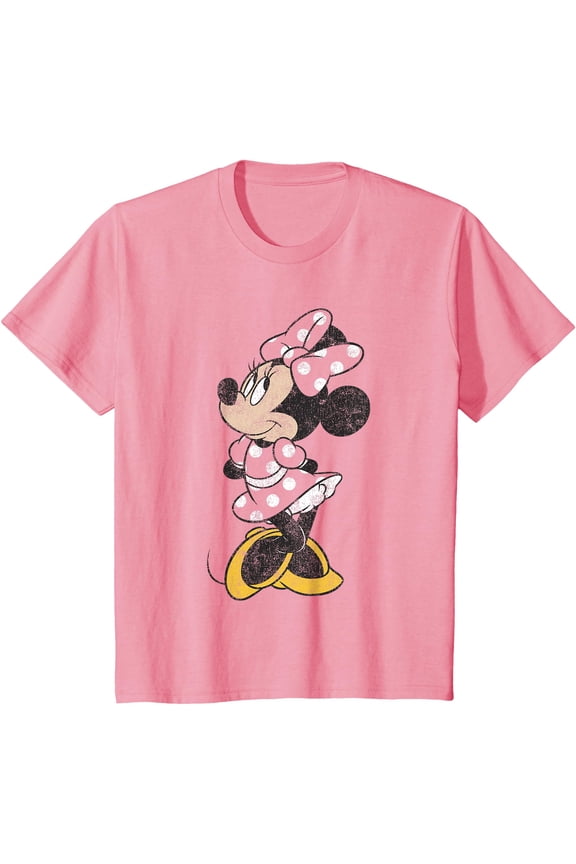 Minnie Mouse Cute Distressed DTG Print Unisex T-Shirt,Light Pink Color,Size L
