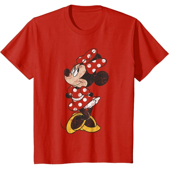 Minnie Mouse Cute Distressed DTG Print Unisex T-Shirt,Red Color,Size YS
