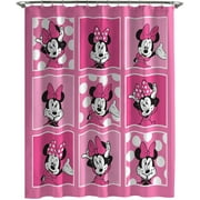 Minnie Mouse Cute Emotions Grid Kids 70"x 72" Shower Curtain, 100% Microfiber, Pink, Disney
