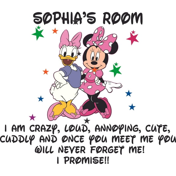 Minnie Mouse Daisy Duck Quote Cartoon Customized Wall Decal - Custom Vinyl Wall Art - Personalized Name - Baby Girls Boys Kids Bedroom Wall Decal Room Decor Wall Stickers Decoration Size (13x15 inch)