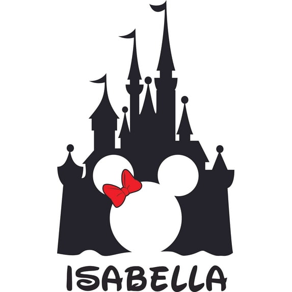 Minnie Mouse Disney Castle Disneyland Customized Wall Decal - Custom Vinyl Wall Art - Personalized Name - Baby Girls Boys Kids Bedroom Wall Decal Room Decor Wall Stickers Decoration Size (20x12 inch)