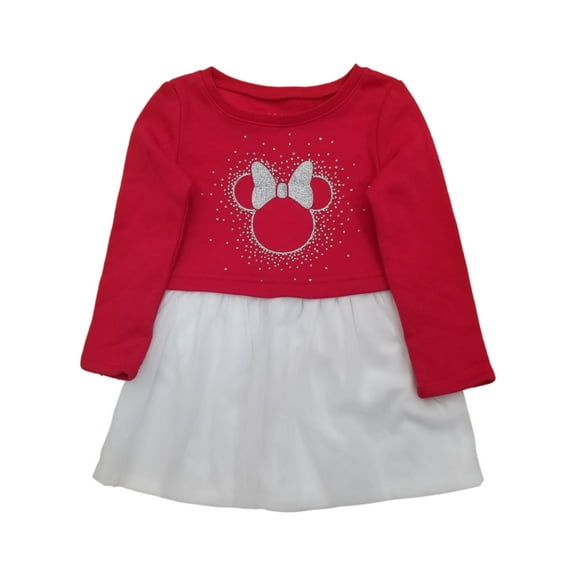 Minnie Mouse Disney Toddler Girls Red Silver & White Tulle Holiday Dress 2T
