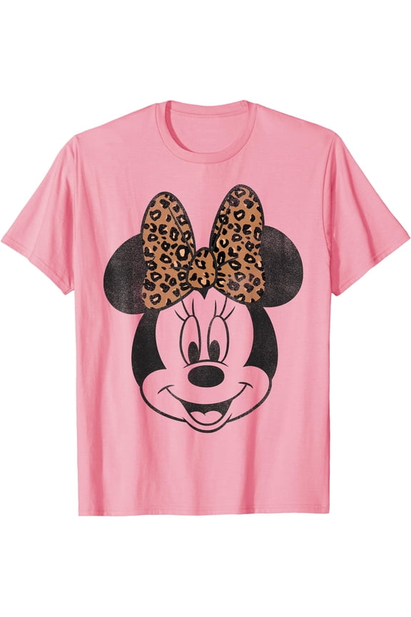 Minnie Mouse Distressed Vintage Leopard Bow Portrait DTG Print Unisex T-Shirt,Light Pink Color,Size XL