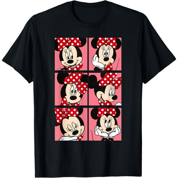 Minnie Mouse Expressions DTG Print Unisex T-Shirt,Black Color,Size 5XL