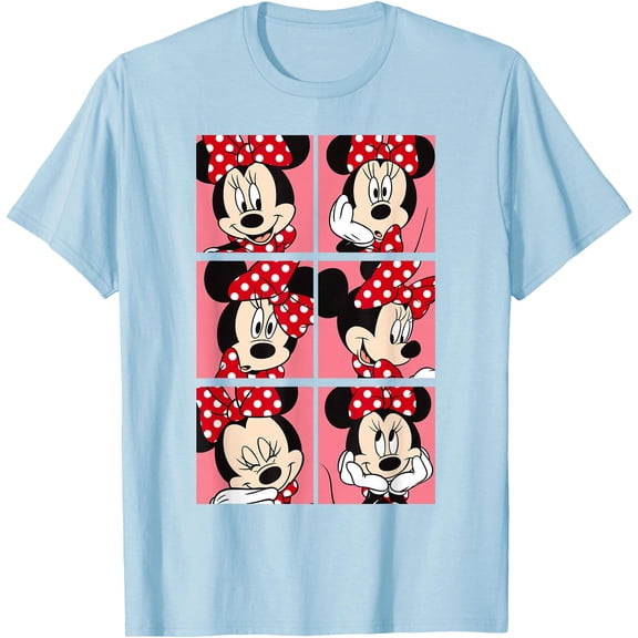 Minnie Mouse Expressions DTG Print Unisex T-Shirt,Light Blue Color,Size 2T