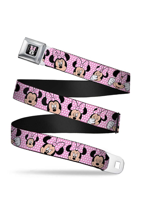 Minnie Mouse Face Fcg Pink Polka Dot Black 1.0" Chrome Minnie Mouse Web Belt 1.0" Wide