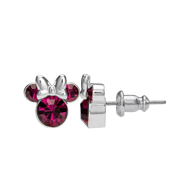 Minnie Mouse Feburary Birthstone Jewelry Silver Plated Crystal Stud Earrings