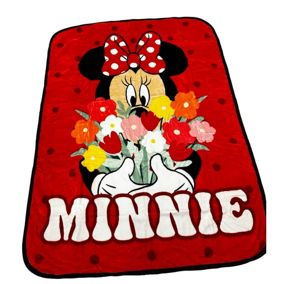 Minnie Mouse Flower Icon Twin Sized 60"x80" Plush Raschel Blanket