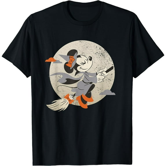 Minnie Mouse Flying Witch Halloween DTG Print Unisex T-Shirt,Black Color,Size 2XL