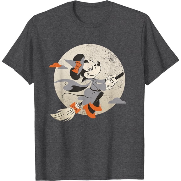 Minnie Mouse Flying Witch Halloween DTG Print Unisex T-Shirt,Dark Heather Grey Color,Size YM