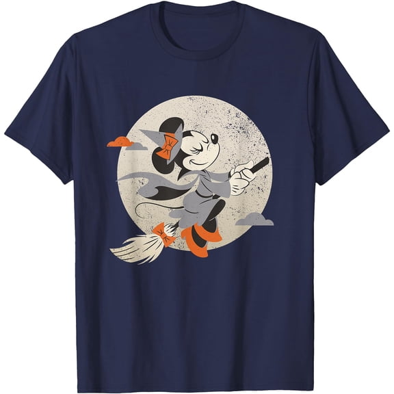 Minnie Mouse Flying Witch Halloween DTG Print Unisex T-Shirt,Navy Color,Size L