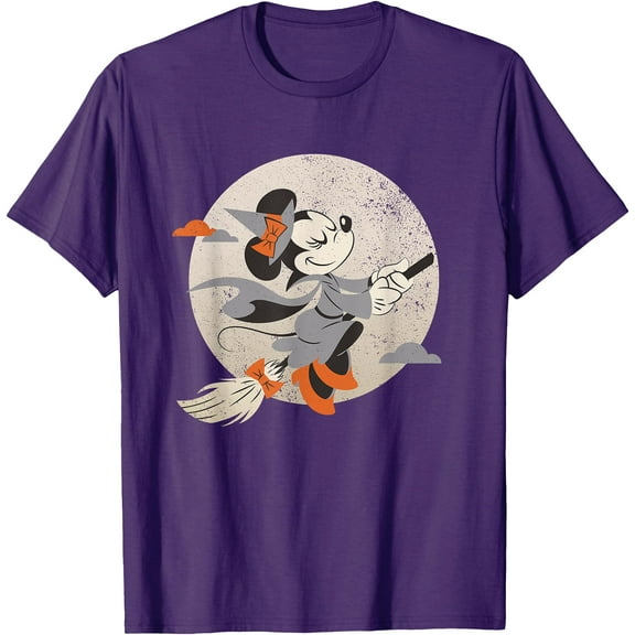 Minnie Mouse Flying Witch Halloween DTG Print Unisex T-Shirt,Purple Color,Size 3XL