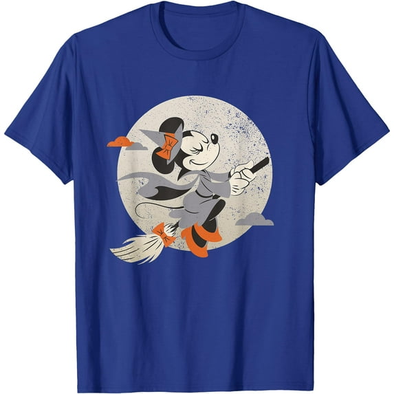 Minnie Mouse Flying Witch Halloween DTG Print Unisex T-Shirt,Royal Blue Color,Size YXS