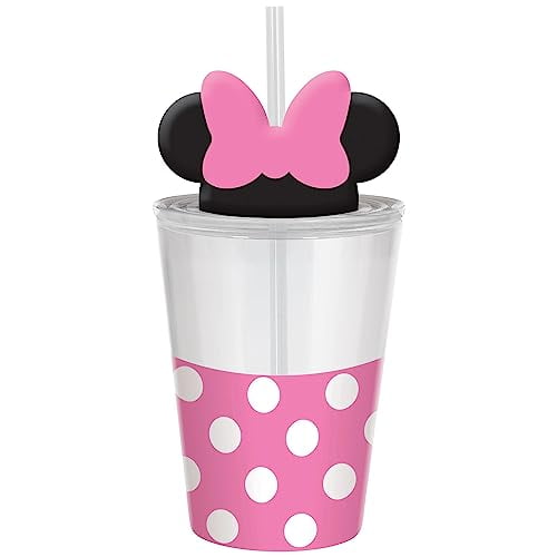 Minnie Mouse Forever Plastic Party Cup - 12 oz. | Clear | Straw & Lid | 1 Pc.