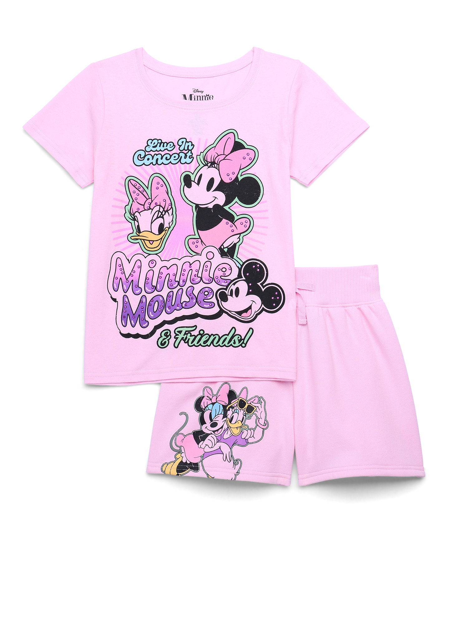 Disney Minnie Mouse & Friends Girls Graphic Tee and Shorts, 2-Piece Set, Sizes 4-10