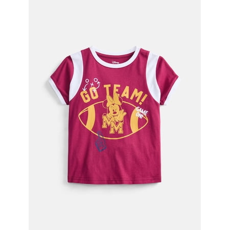 Minnie Mouse Girls' Game Day Graphic Tee with Short Sleeves, Sizes 4-16