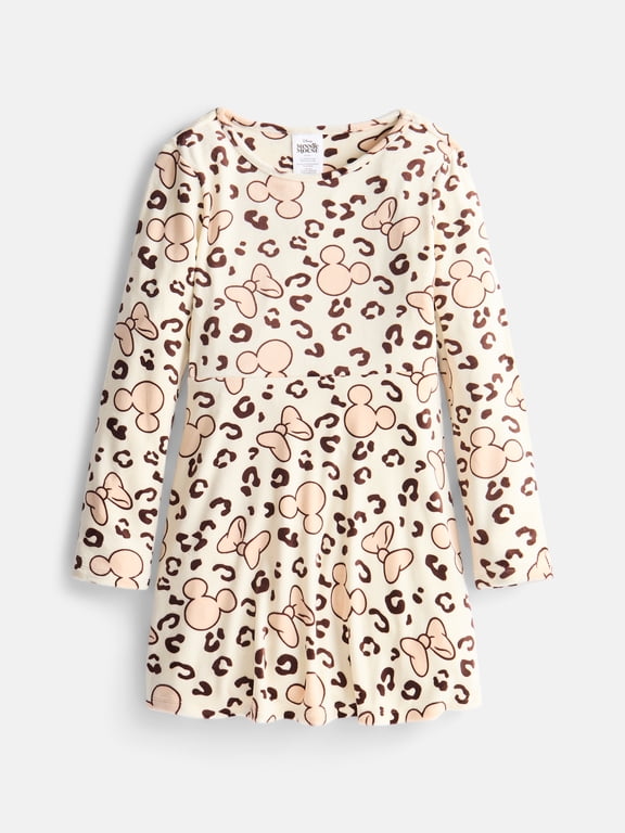 Girls Allover Print Dress with Long Sleeves, Sizes 4-12