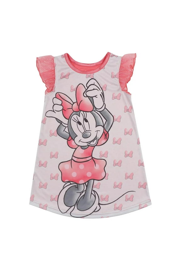 Minnie Mouse Girl's Pink Bow Print Satin and Tulle Nightgown, Gown, Size 4