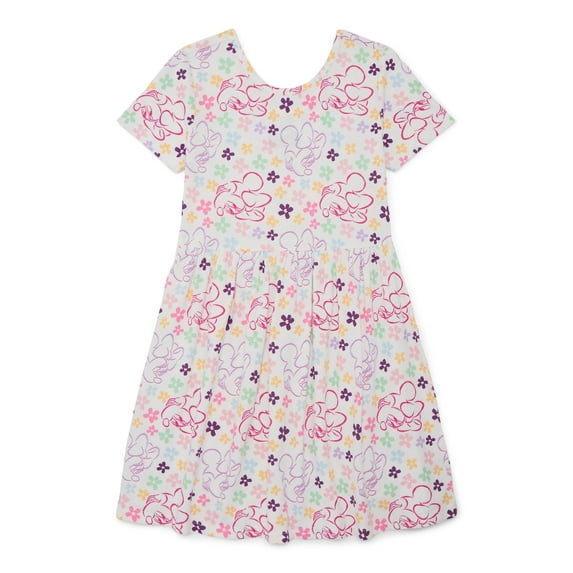 Minnie Mouse Girls' Print Dress with Short Sleeves, Sizes 4-12