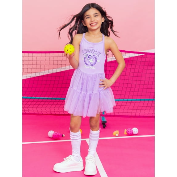 Minnie Mouse Girl's Sleeveless Graphic Tulle Skirt Romper, Sizes 4-12