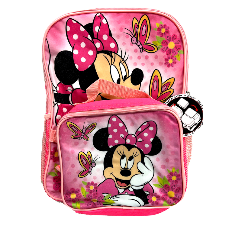 Disney Minnie Mouse Girls 16 Backpack with Detachable Lunch Box, Girl's
