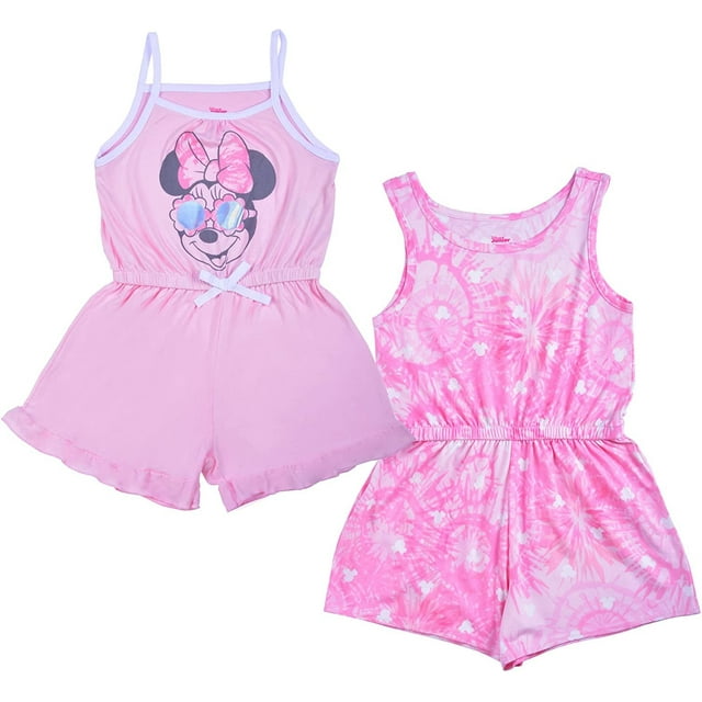 Babyhug Disney Interlock Knit Sleeveless Rompers With Minnie Mouse Graphics Pack of 2 - White & Pink main image 1