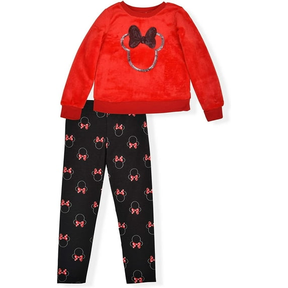 Minnie Mouse Girls 2 Piece Plush Long Sleeve Tee and Legging Set, Toddler