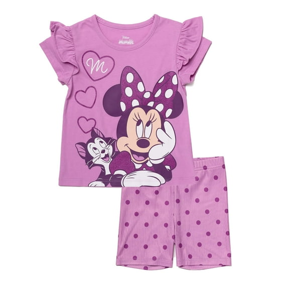 Minnie Mouse Girls 2 Piece Shorts and Short Sleeve T-Shirt Set Orchid, 3T