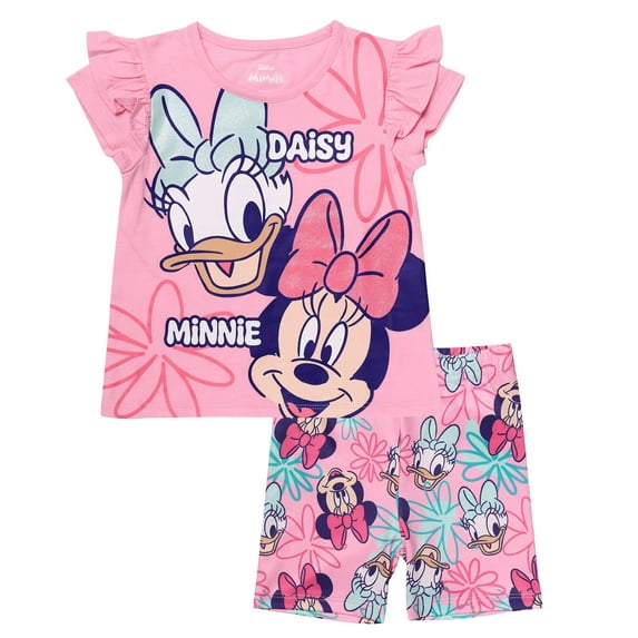 Minnie Mouse Girls 2 Piece Shorts and Short Sleeve T-Shirt Set Pink, 3T