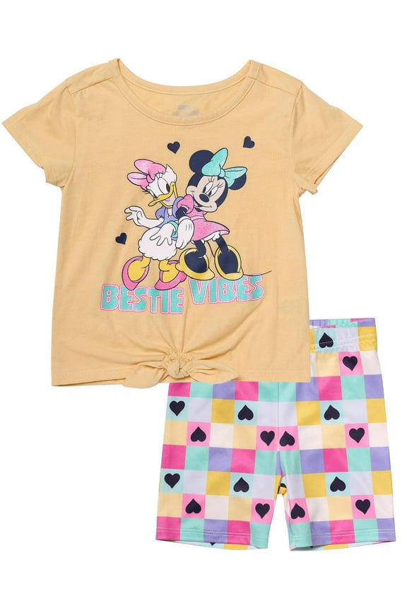 Minnie Mouse Girls 2 Piece Shorts and Short Sleeve T-Shirt Set Yellow, 4T