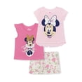 thumbnail image 1 of Minnie Mouse Girls 4-6X Short Sleeve and Flutter Sleeve Tee With Printed Short, 3-Piece Outfit Set, 1 of 7