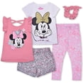 thumbnail image 1 of Minnie Mouse Girls 4 Piece Set; 2 Short Sleeve T-Shirt, Shorts, Leggings and Scrunchie for Kids, 1 of 9