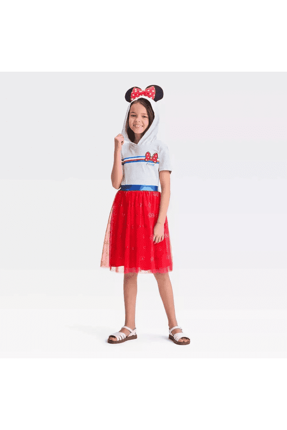 Girls' Disney Minnie Mouse Americana Dress - Heather Red, Small