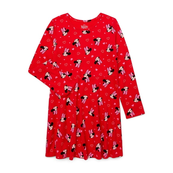 Minnie Mouse Girls Print Skater Dress with Long Sleeves, Sizes 4-16