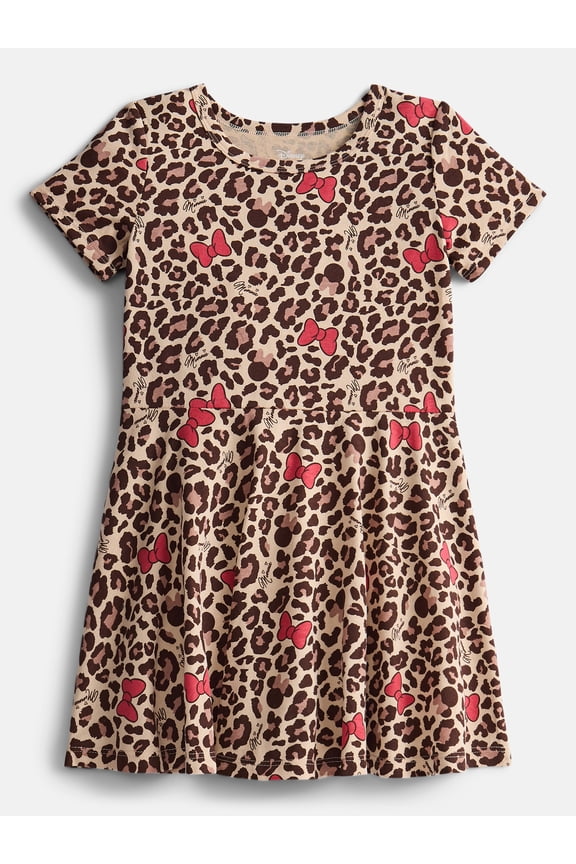Girls Leopard Print Skater Dress with Short Sleeves, Sizes 4-12