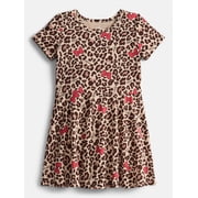 Minnie Mouse Girls Leopard Print Skater Dress with Short Sleeves, Sizes 4-12