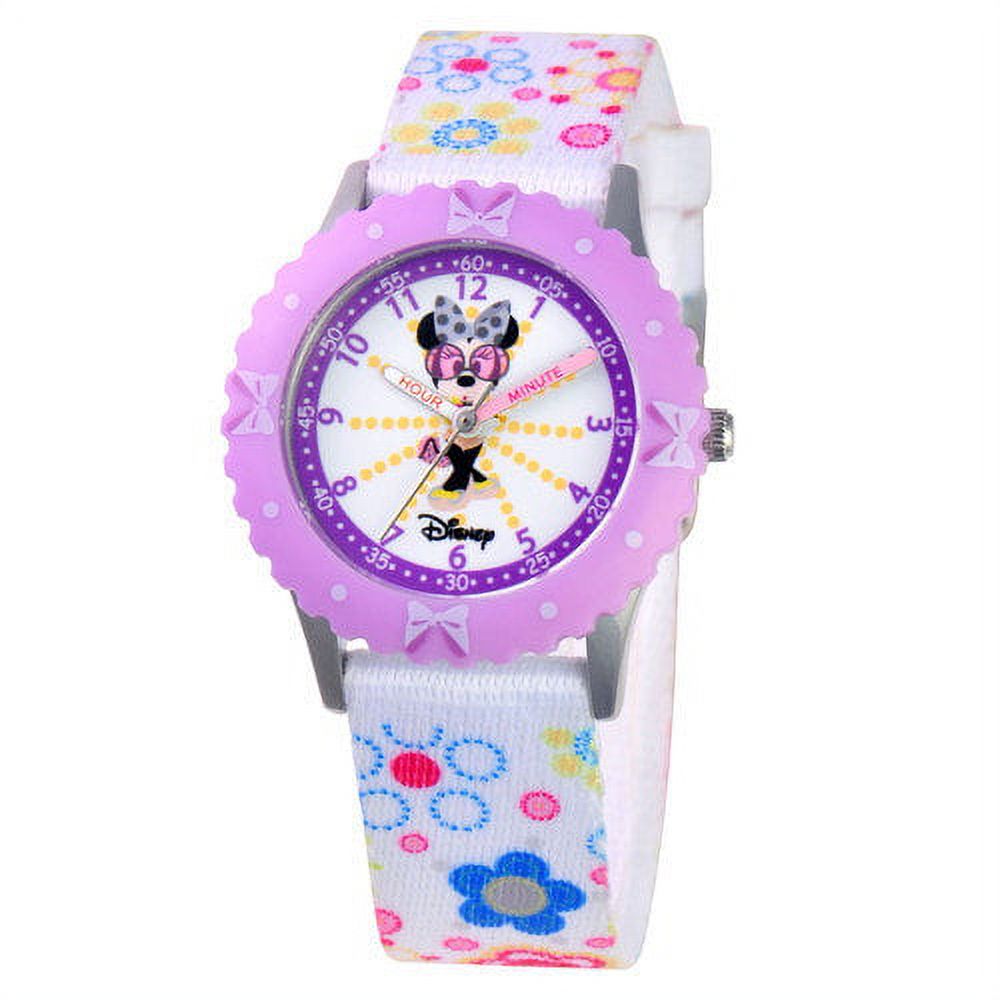 Minnie Mouse Girls' Stainless Steel Time Teacher Watch, Purple Bezel, Printed Strap - image 1 of 1