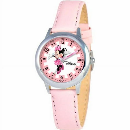 Minnie Mouse Girls' Stainless Steel Watch, Pink Strap