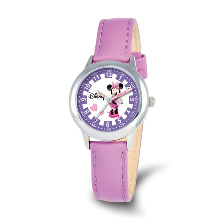 Minnie Mouse Girls' Stainless Steel Watch, Purple Strap