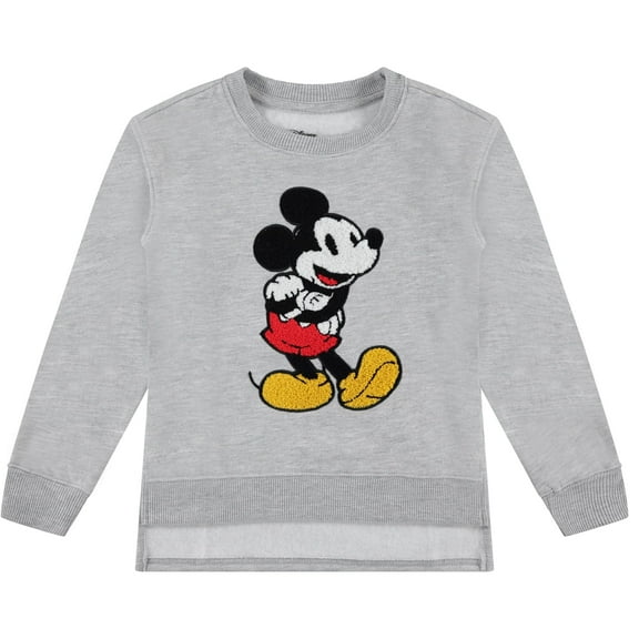 Minnie Mouse Girls Sweatshirt -Jumbo Print, Chenille Patch & Embroidery Minnie Mouse Pullover- Sizes 4-16 Heather Grey