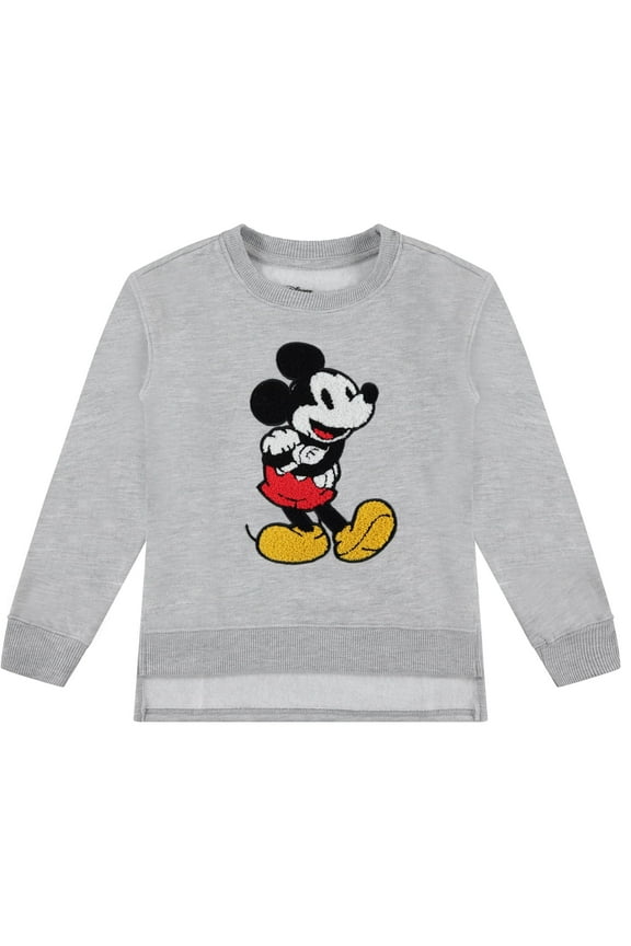 Minnie Mouse Girls Sweatshirt -Jumbo Print, Chenille Patch & Embroidery Minnie Mouse Pullover- Sizes 4-16 Heather Grey