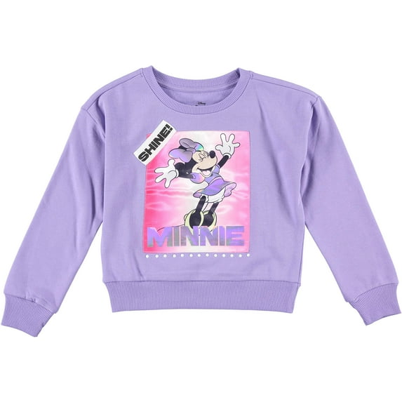 Minnie Mouse Girls Sweatshirt -Jumbo Print and Embroidery Minnie Mouse Sweater- Sizes 4-16