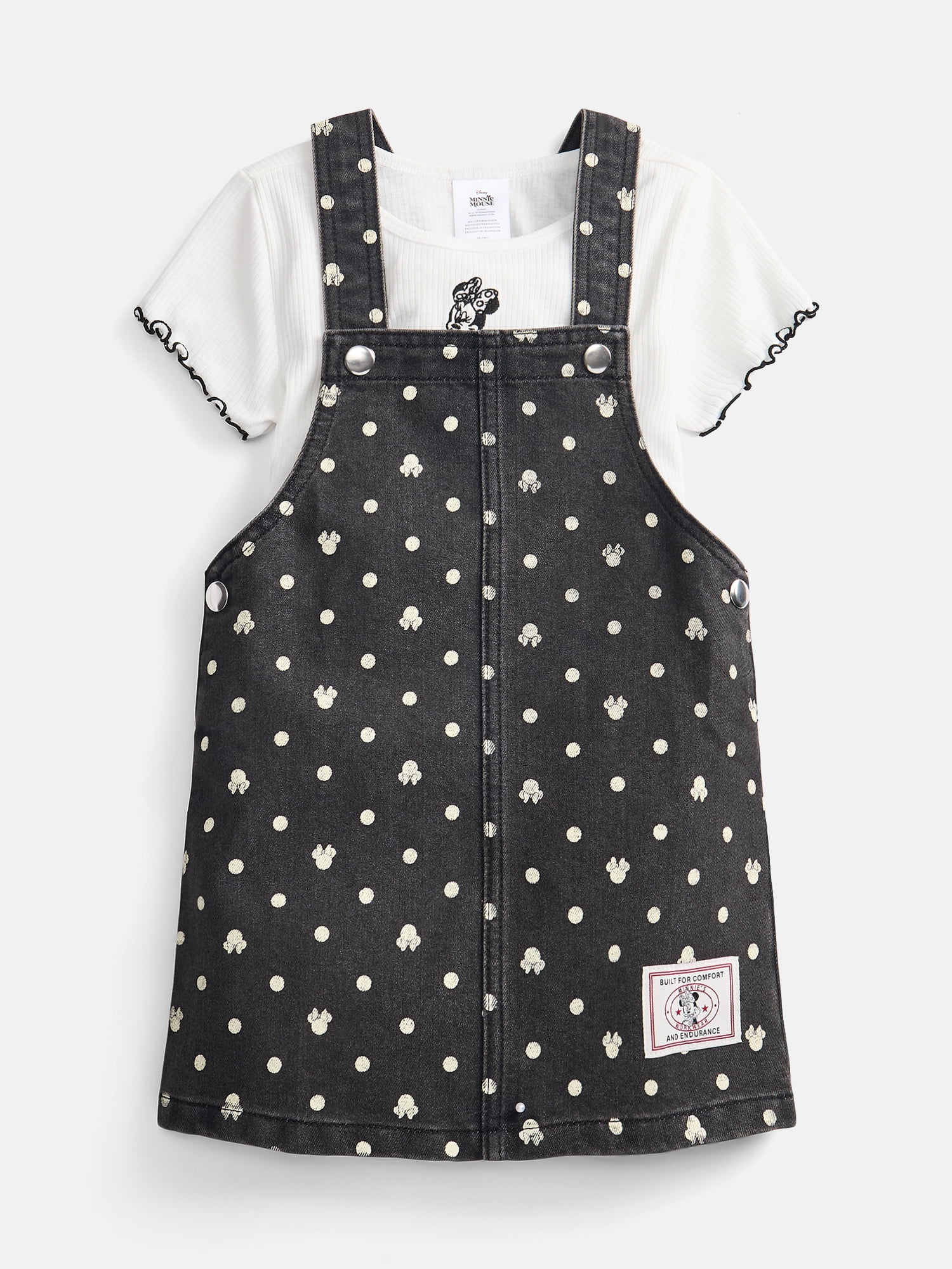 Minnie Mouse Girls Graphic Ribbed Tee and Denim Jumper Dress Set, 2 Piece, Sizes 4-12