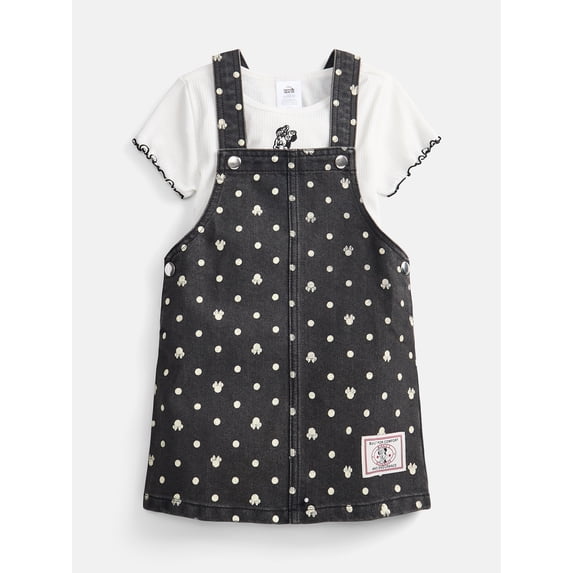 Minnie Mouse Girls Graphic Ribbed Tee and Denim Jumper Dress Set, 2 Piece, Sizes 4-12