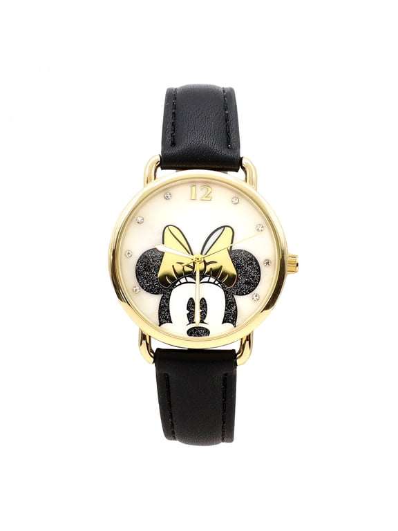 Minnie Mouse Golden Bow Analog Watch with Black Band